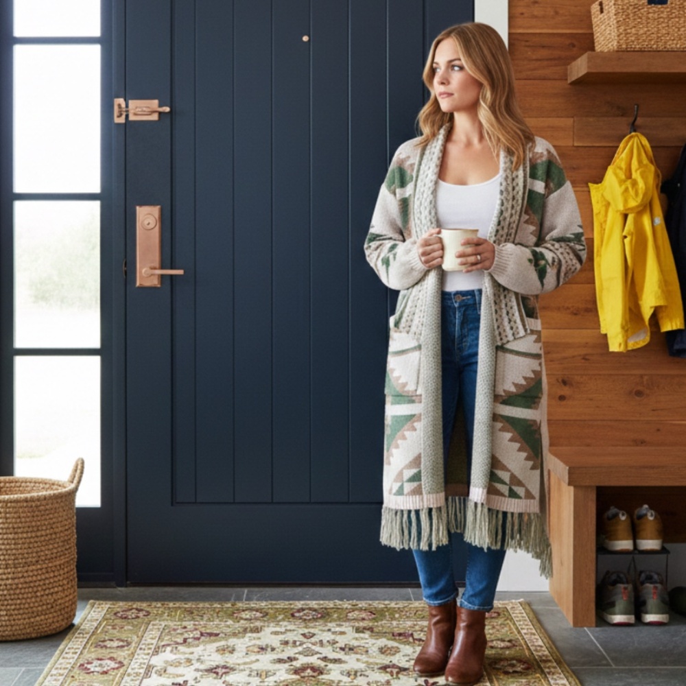 Pol geo shape duster cardigan Boho sweater size large